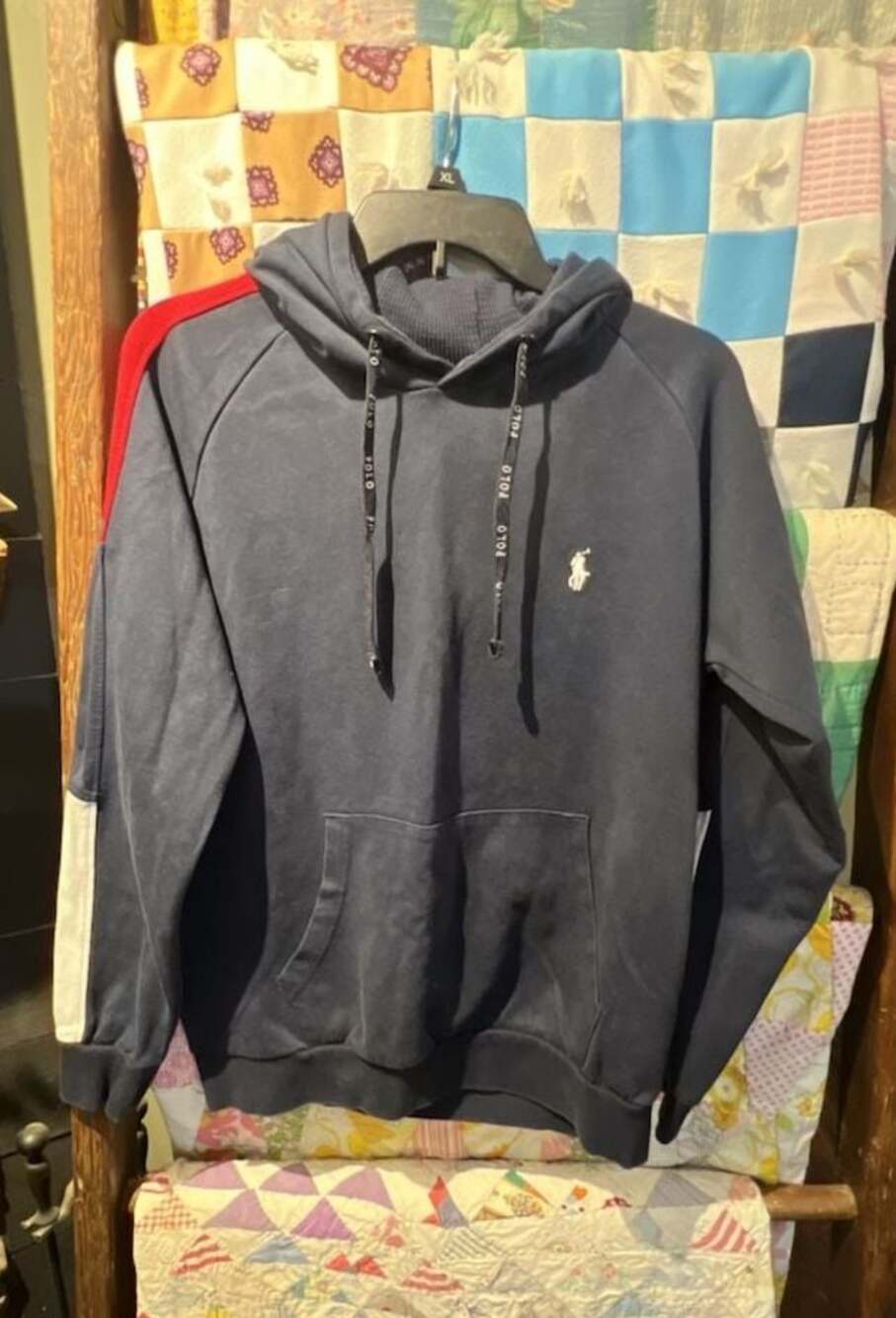 Polo Ralph Lauren Navy Blue Hoodie with Red and White Accents, Size small